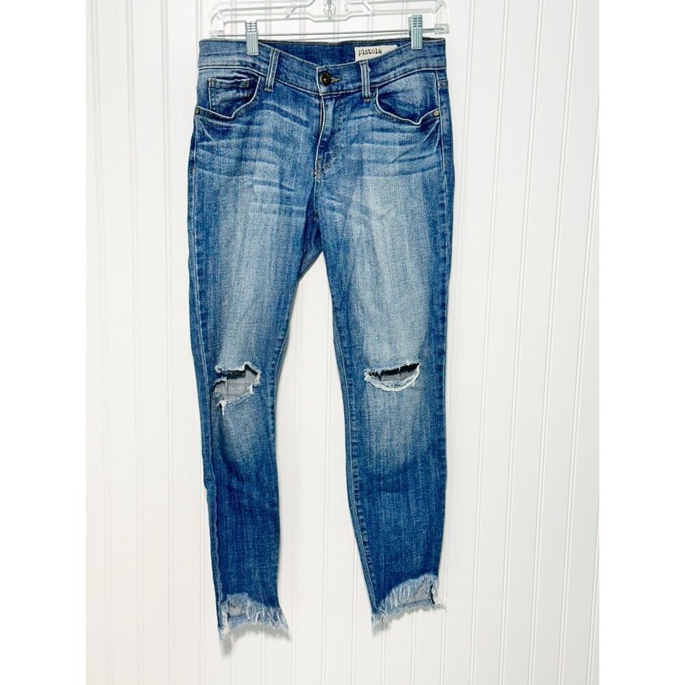 Pistola Audrey Womens Distressed Mid-Rise Cropped Jeans Blue Medium Wash Size 26